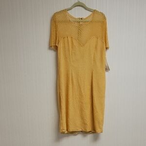 Miss Morgan Silk Honey Beaded Short-Sleeve Dress Large New Vintage